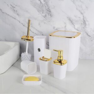 Gold-Trimmed White Marble Bathroom Accessory Set