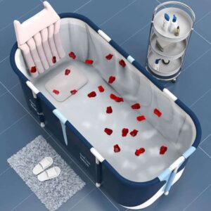 Ergonomic Blue Soaking Tub with Headrest